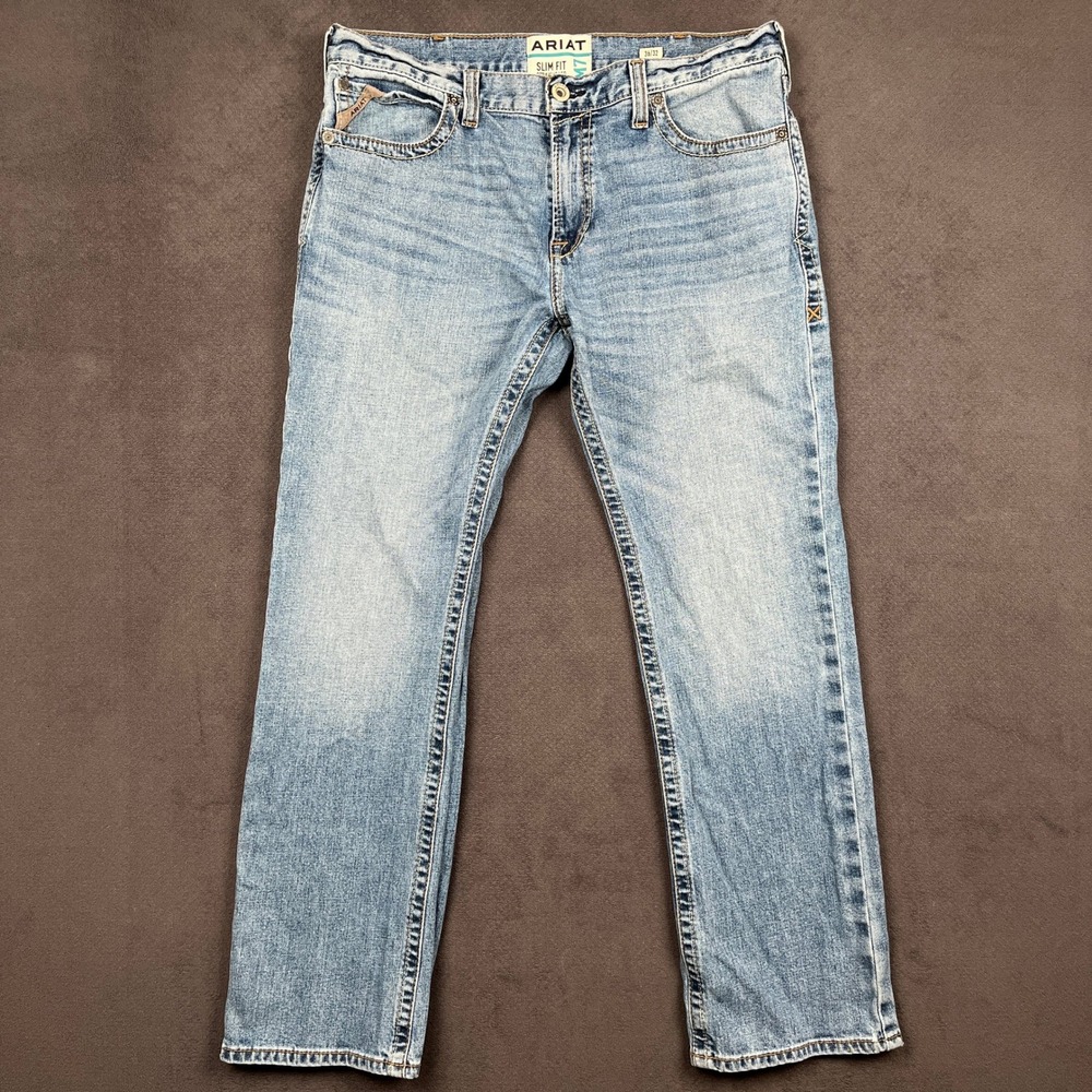 Ariat M7 Kodi Jeans Mens 36x32 Orleans Light Wash Straight Leg Slim Fit Denim